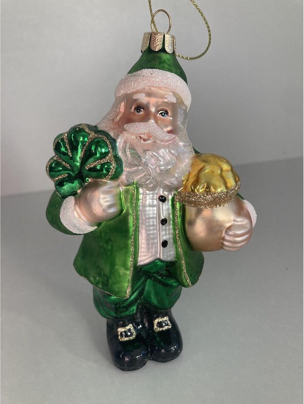 Macy's Holiday Lane Blown Glass Christmas Ornament Irish Santa (6" H)